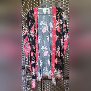 Floral Kimono with Pink and Red Accents
